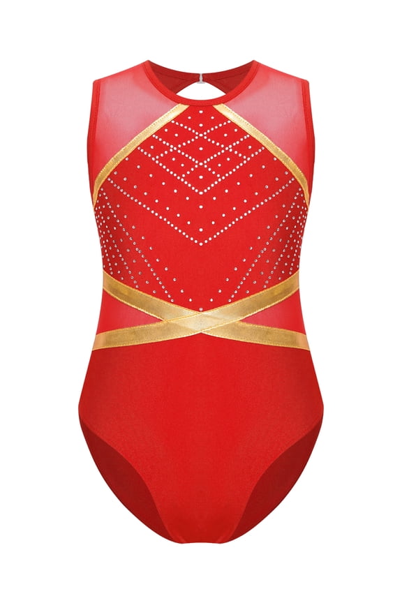 Gymnastics Leotards for Girls One Piece Sparkle Sleeveless Dance Unitards Tumbling Biketards Red 12