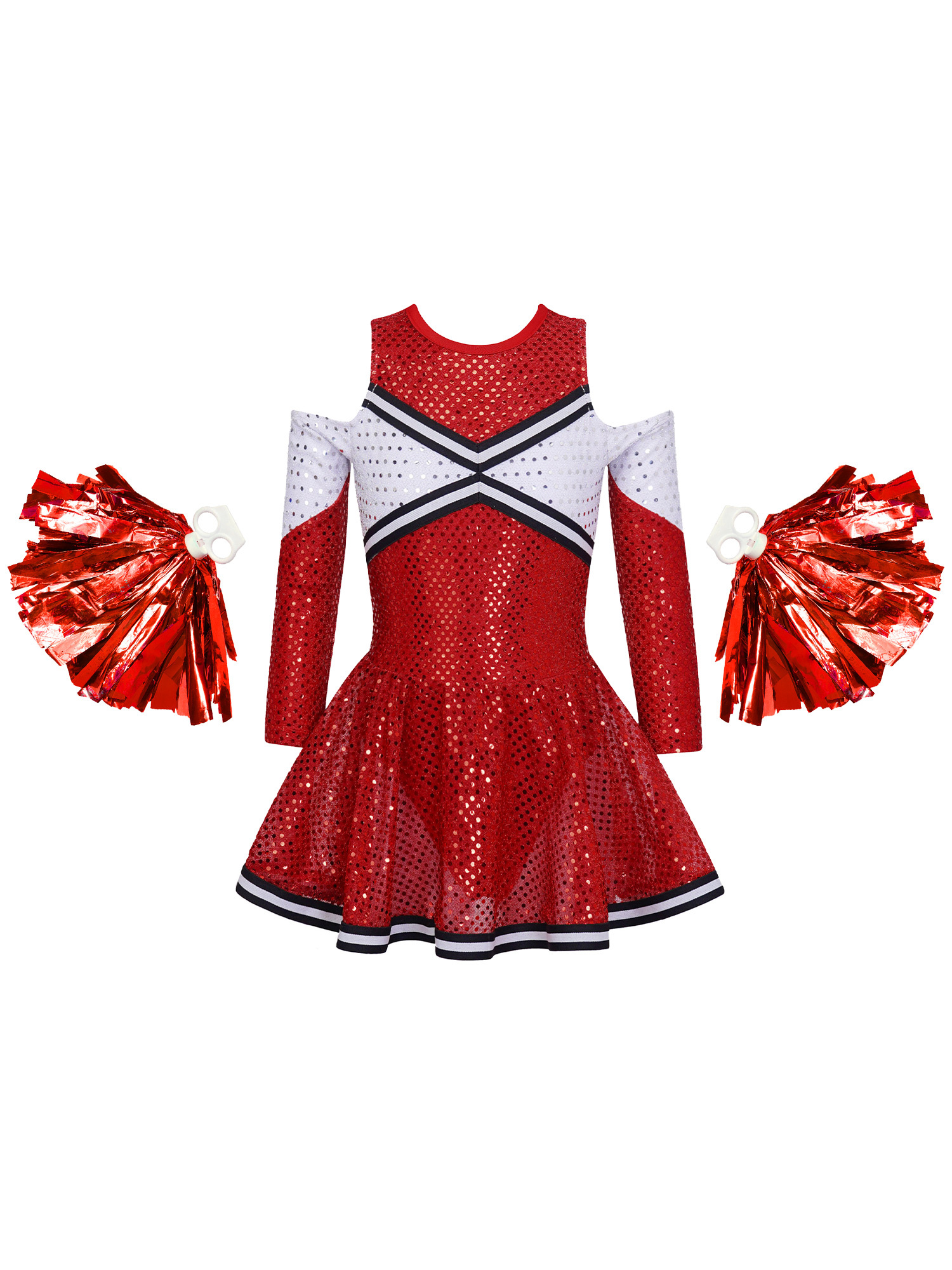 iiniim High School Cheer Leader Long Sleeve Shiny Dress Girls ...