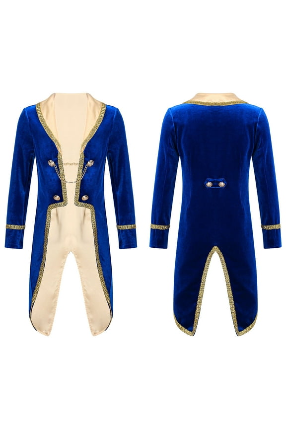 Infants Kids Boys Halloween Prince Tuxedo Coat Lapel Collar Long Sleeves Swallowtail Jacket 12M-14 A Royal Blue 6