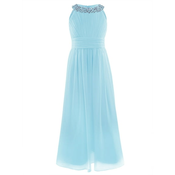 iiniim Junior Kids Bridesmaid Chiffon Dress Flower Girls Dress Halter Neck Evening Gown for Pageant Wedding Party Sky Blue 8