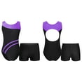 thumbnail image 1 of iiniim Kid Girl Gymnastics Leotards Bodysuit with Shorts Ballet Unitard Dancing Training Costume Size 4-14 A Purple&Black 14, 1 of 7