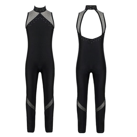 iiniim Kid Girl Mock Neck Skating Sleeveless Jumpsuit Unitards Dancewear