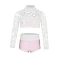 thumbnail image 1 of iiniim Kid Girls 2Pcs Lace Long Sleeve Crop Top with Booty Short Briefs Ballet Dancing Performance Costume, 1 of 7