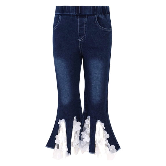 iiniim Kid Girls Basic Skinny Jeans Bell Bottoms Ruffle Hem Flared ...