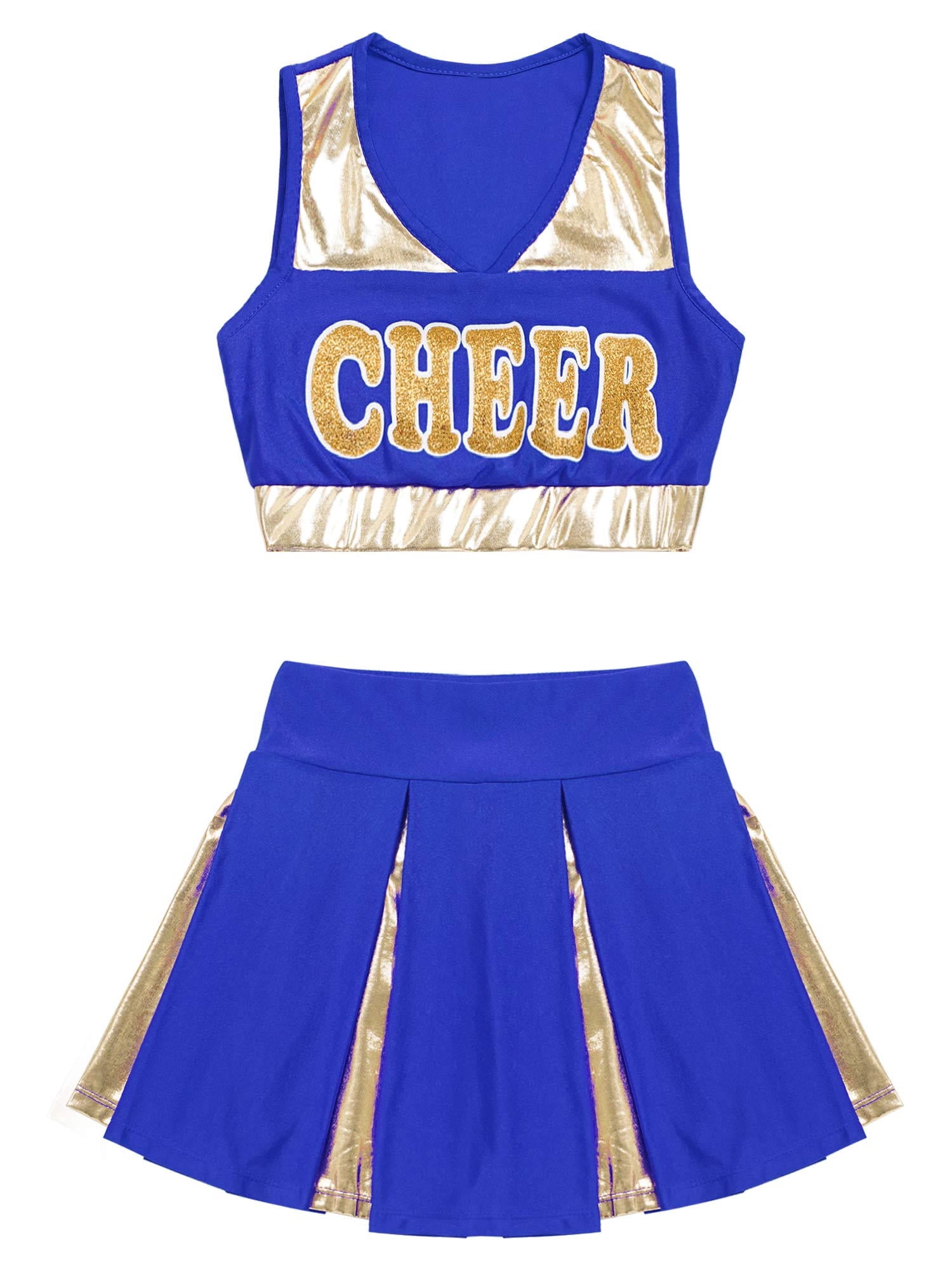 Blue and gold cheer uniforms cheap