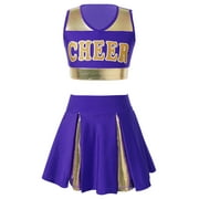 iiniim Kid Girls Cheer Uniform Outfit Sleeveless V Neckline School Cheerleading Camp Cosplay Halloween Costume Purple 6