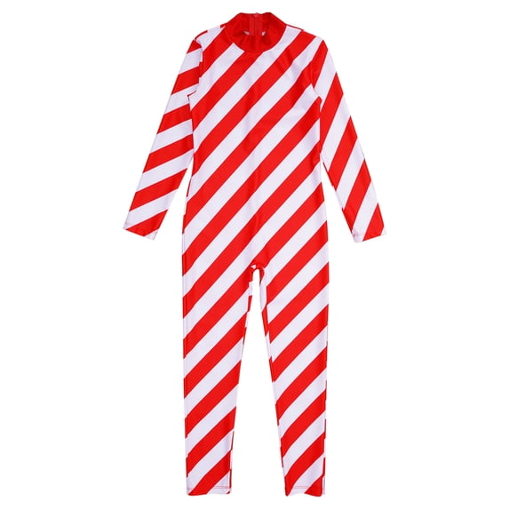 iiniim Girls Christmas Jumpsuit Long Sleeve Striped Gymnastic Unitard Bodysuit Red 10