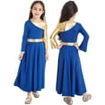 thumbnail image 1 of iiniim Kid Girls Metallic Bell Long Sleeve Lyrical Gowns Dress Dancewear Royal Blue 4, 1 of 7