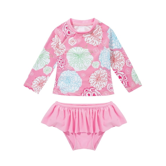 iiniim Kid Girls Rash Guard 2 Piece Swimsuit UPF 50+ Long Sleeve Ruffled Beach Bathing Suit Swimwear