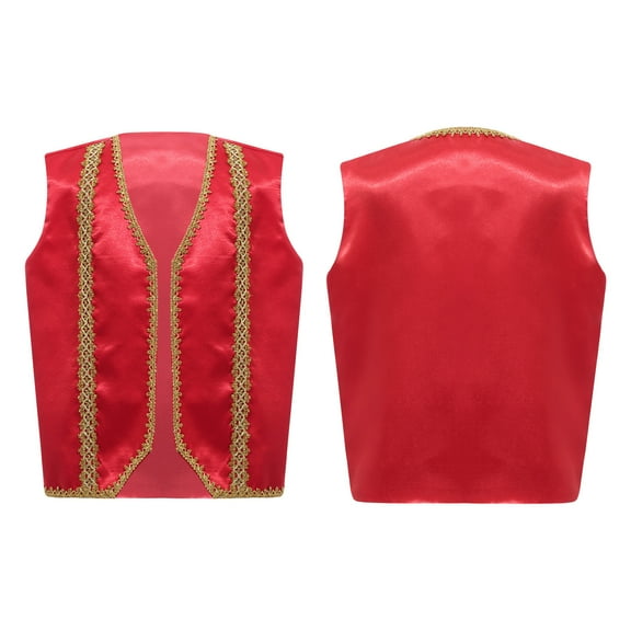 iiniim Kids Arabian Prince Costume Golden Decoration Trim Adorned Vest Waistcoat Gothic Jackets Cardigan Tops Size 6-16 Burgundy 16
