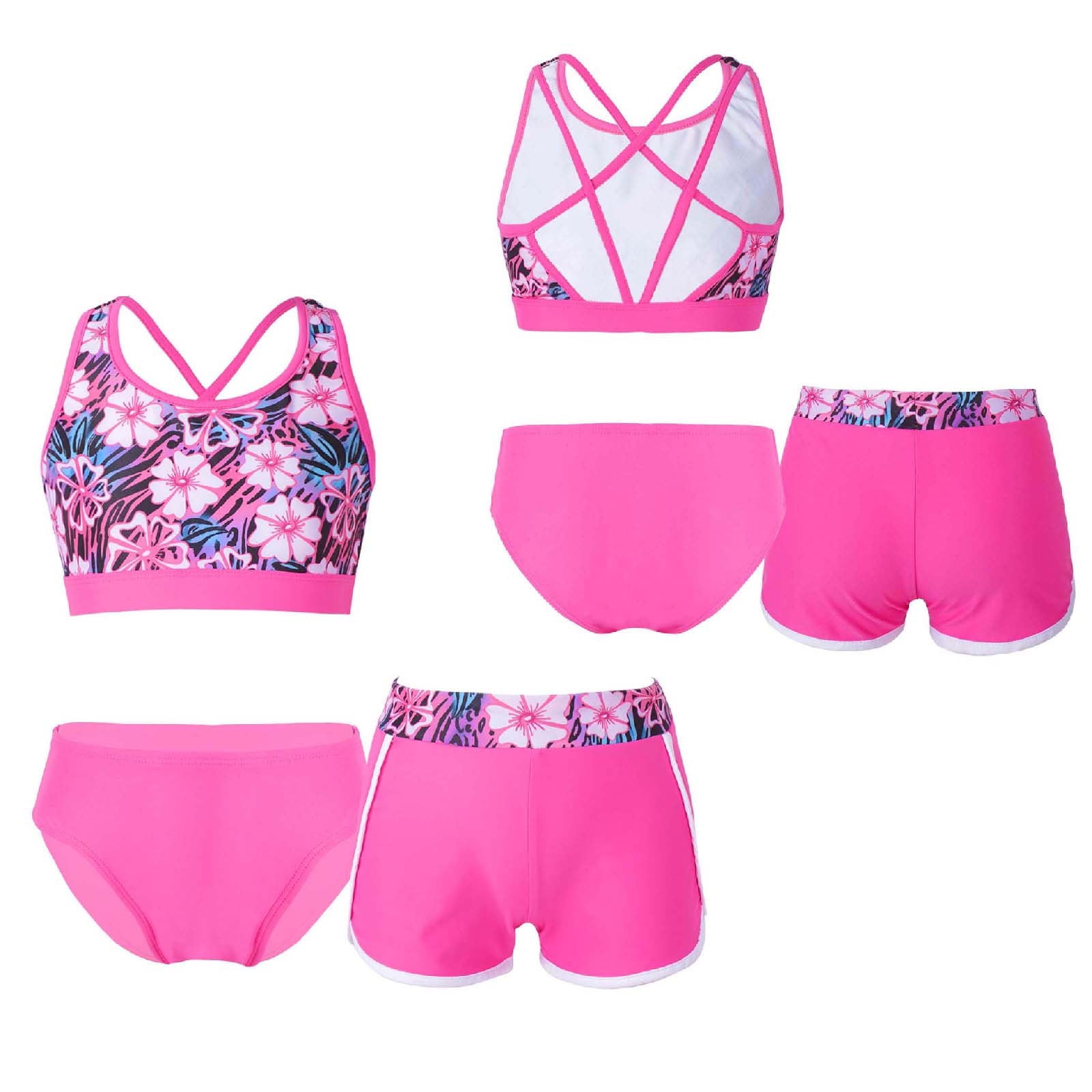 MSemis Kids Girls 3Pcs Swimsuit Crop Top With Printed Shorts Briefs Swimming Bathing Suit Green 6