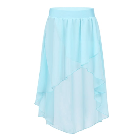 iiniim Kids Big Girls High Low Chiffon Dance Skirt for Lyrical Ballet Latin Jazz Stage Performance 6-16 Light_Blue 12