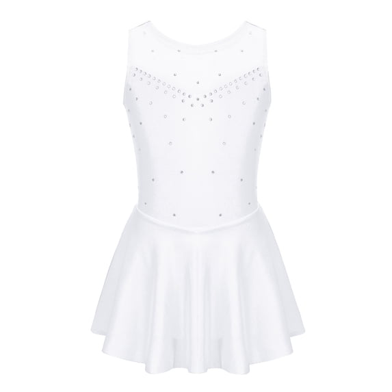 iiniim Kids Big Girls Sparkly Rhinestones Ballet Dance Gymnastic Leotard Figure Ice Skating Tutu Dress White 10