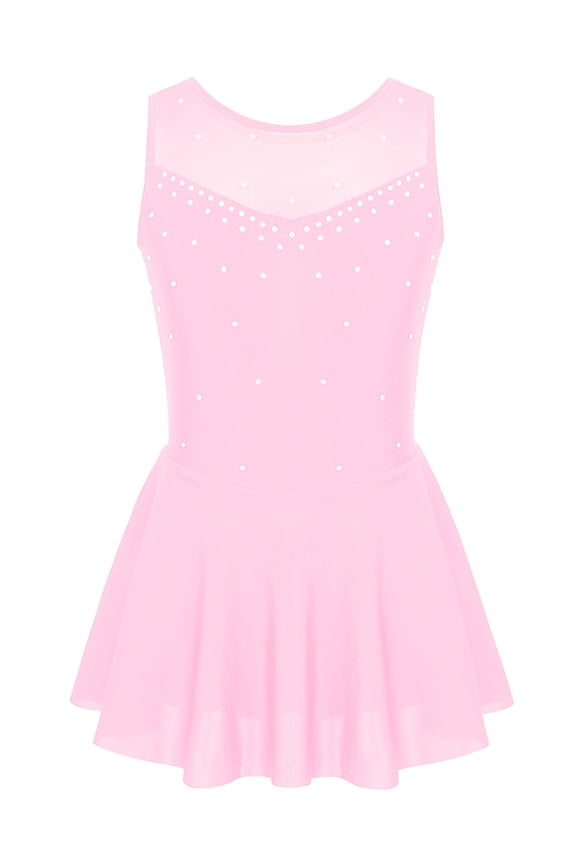 Kids Big Girls Sparkly Rhinestones Ballet Dance Gymnastic Leotard Tutu Dress Figure Ice Skating Active Dress