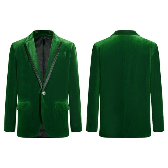 iiniim Kids Blazer Jacket Boys Shawl Lapel Single-Breasted Velvet Blazer Gentleman Formal Coat Dark Green 6