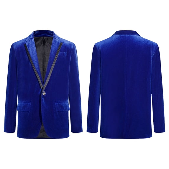 iiniim Kids Blazer Jacket Boys Shawl Lapel Single-Breasted Velvet Blazer Gentleman Formal Coat Royal Blue 6