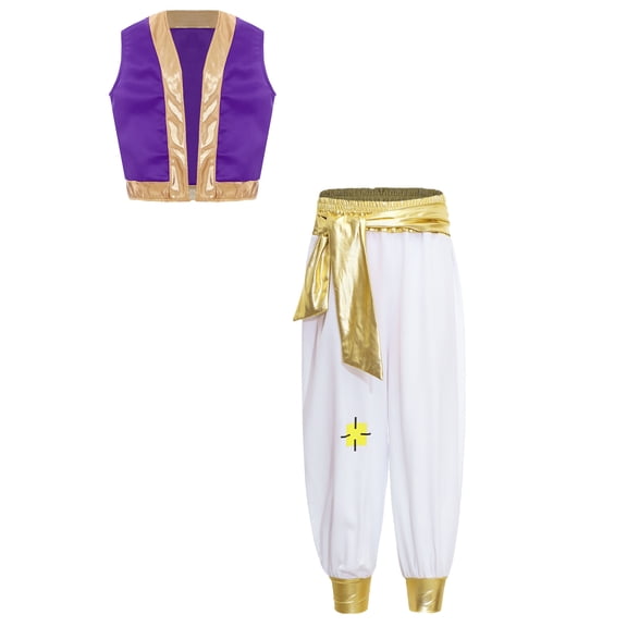 iiniim Kids Boys Arabian Prince Costume Halloween Game Character Cosplay Dress Up Vest Pants 2 Piece Outfits Purple 6