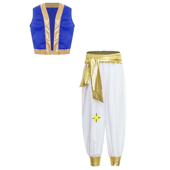 iiniim Kids Boys Arabian Prince Costume Halloween Game Character Cosplay Dress Up Vest Pants 2 Piece Outfits Royal Blue 16