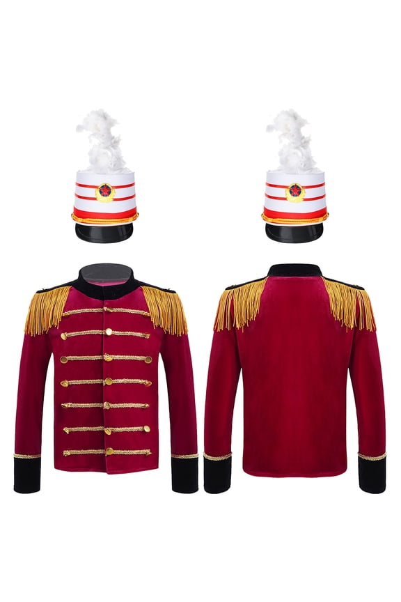 Kids Boys Drum and Trumpet Team Honor Guard Performance Uniform Set 4-16 A Red 8