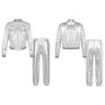 thumbnail image 1 of iiniim Kids Boys Girls Jazz Hip Hop Dance Shiny Long Sleeves Bomber Jacket and Sweatpants Set Silver 8, 1 of 7