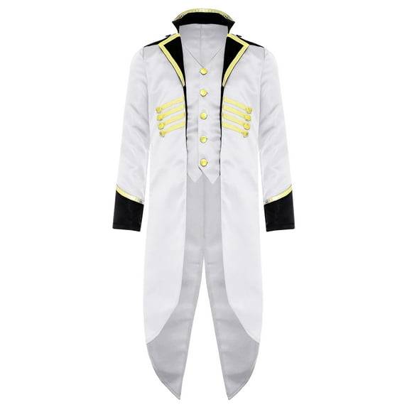 iiniim Kids Boys Girls Medieval Steampunk Tailcoat Princess Renaissance Tuxedo Jacket Halloween Party Dress Up White 8