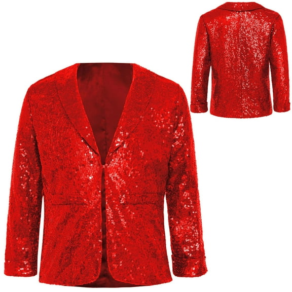 iiniim Kids Boys Girls Shiny Sequins Christmas Jacket Long Sleeve Latin Jazz Disco Dance Outerwear Coat Red 8