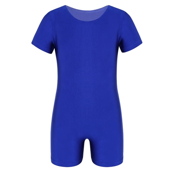 iiniim Girls Boys Short Sleeve Unitard Athletic Gymnastic Biketard Ballet Dance Leotard Sport Bodysuit Jumpsuit Royal Blue 14