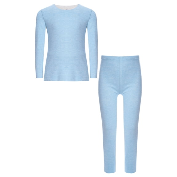 iiniim Kids Boys Girls Thermal 2 Piece Base Layer Fleece Lined Long Johns Top with Pants Warm Underwear Light Blue 120