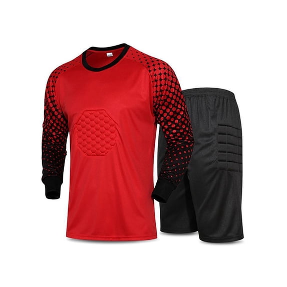 iiniim Kids Boys Goalkeeper Uniform Set Long Sleeve Padded Goalie Shirt Shorts 6-13 A Red 9-10