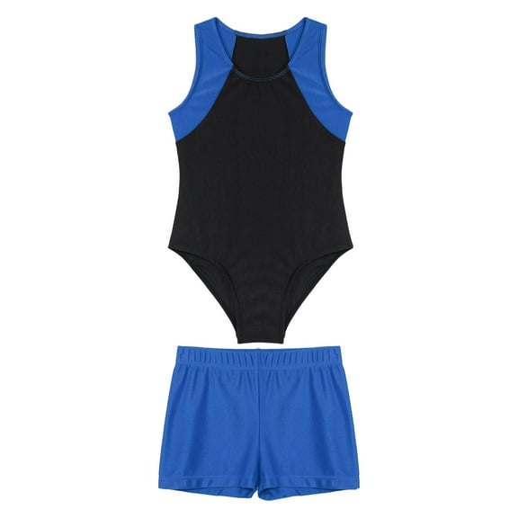 iiniim Kids Boys Gymnastics Leotard Sleeveless Training Unitard Jumpsuit with Shorts Sets 6-16