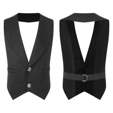 UK Boys' V-Neck Tuxedo Suit Vest – Single-Breasted Wedding Waistcoat (Sleeveless)