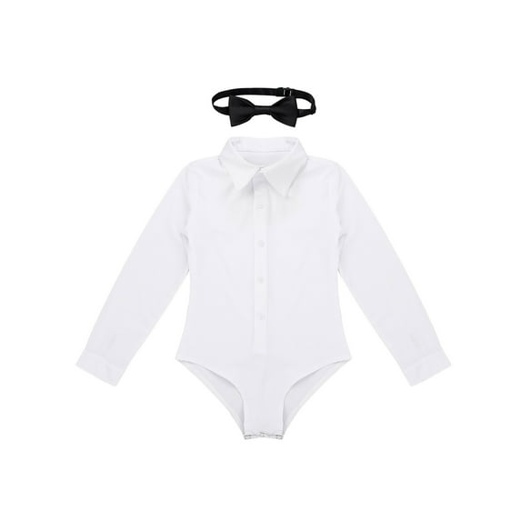 iiniim Kids Boys Latin Salsa Cha Cha Modern Dance Shirt Long Sleeves Lapel Bowtie Romper Costumes Size 4-12 A White 10