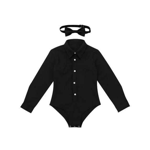 iiniim Kids Boys Latin Salsa Cha Cha Modern Dance Shirt Long Sleeves Lapel Bowtie Romper Costumes Size 4-12 Black 10