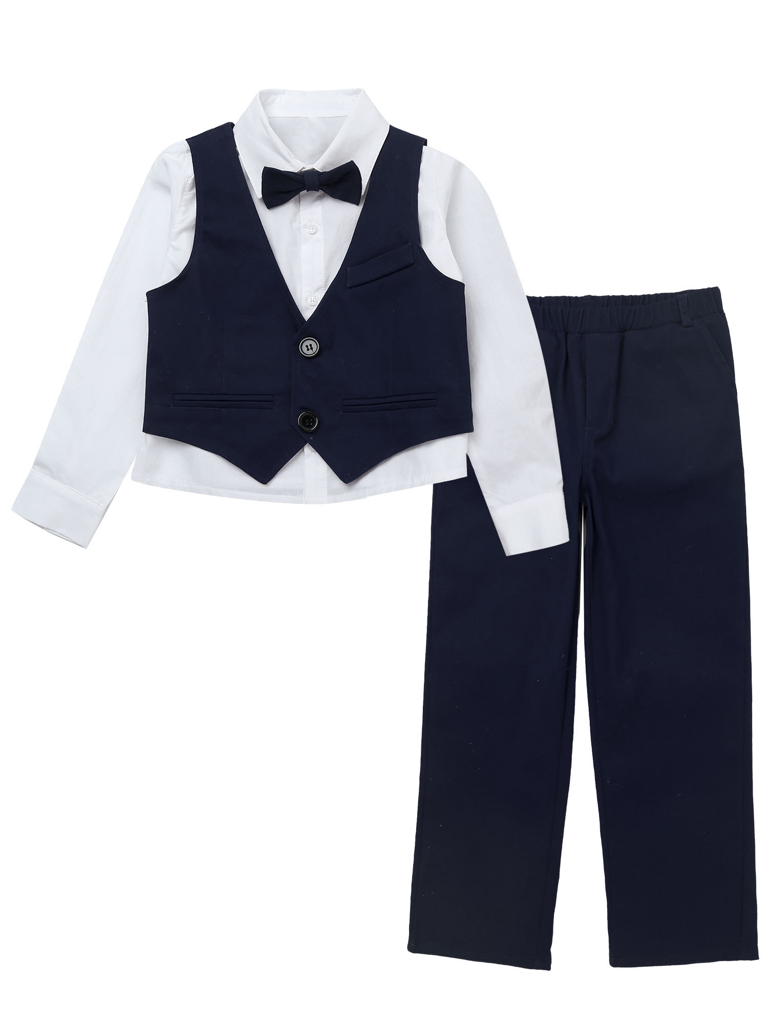 iiniim Kids Boys Long Sleeve Shirt with Vest Pants Bow Tie Set Wedding ...