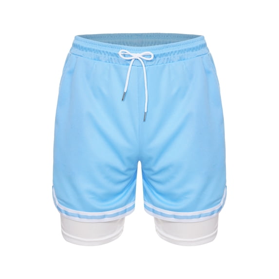 iiniim Kids Boys Running Athletic Shorts 2 in 1 Quick Dry Gym Basketball Drawstring Sports Workout Shorts Size 6-16 Blue 14-16