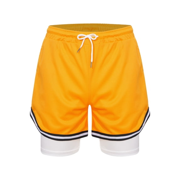 iiniim Kids Boys Running Athletic Shorts 2 in 1 Quick Dry Gym Basketball Drawstring Sports Workout Shorts Size 6-16 Yellow 8-9