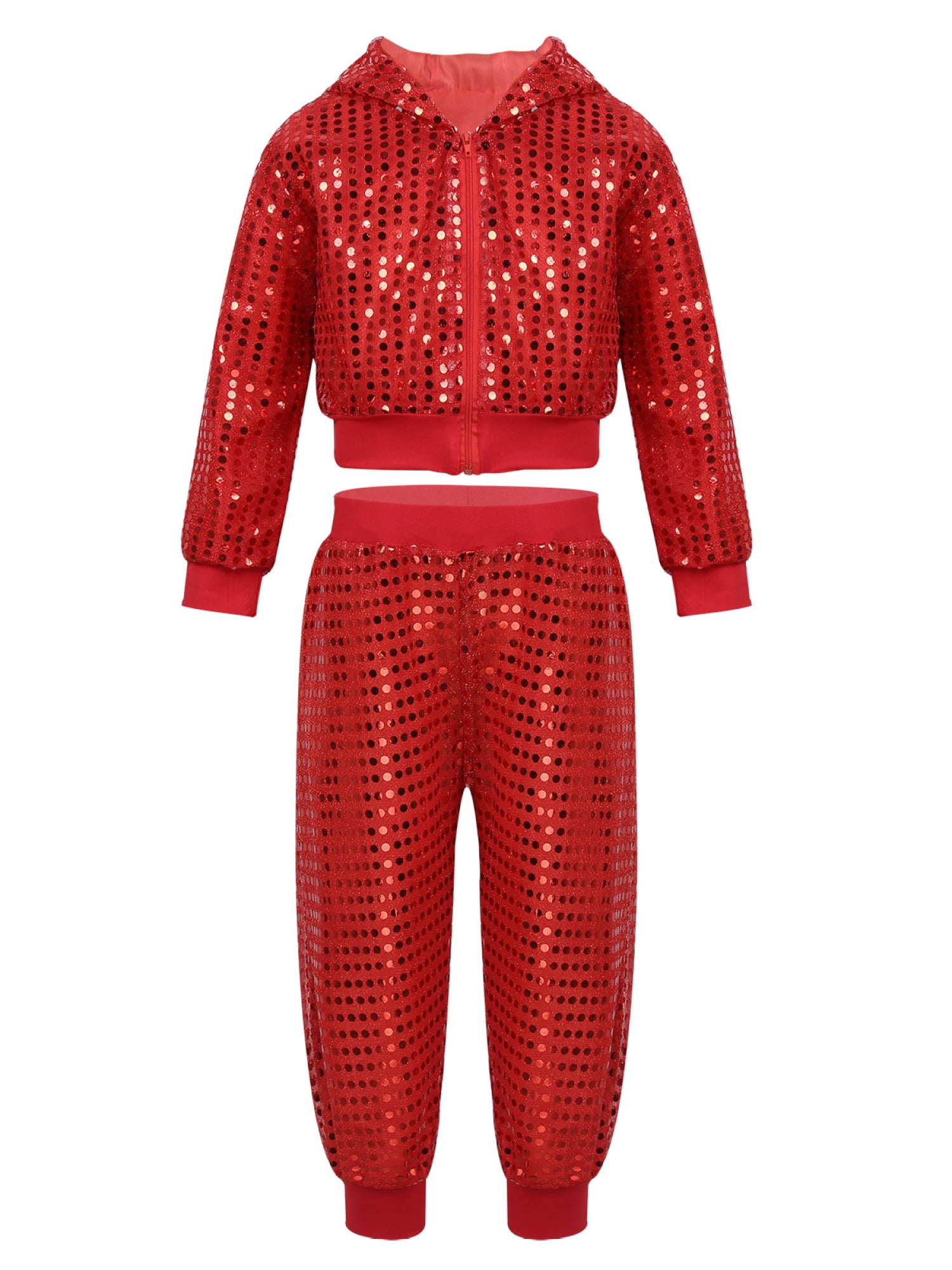 iiniim Kids Boys Shiny Sequined Hip Hop Jazz Dance Costumes Hooded