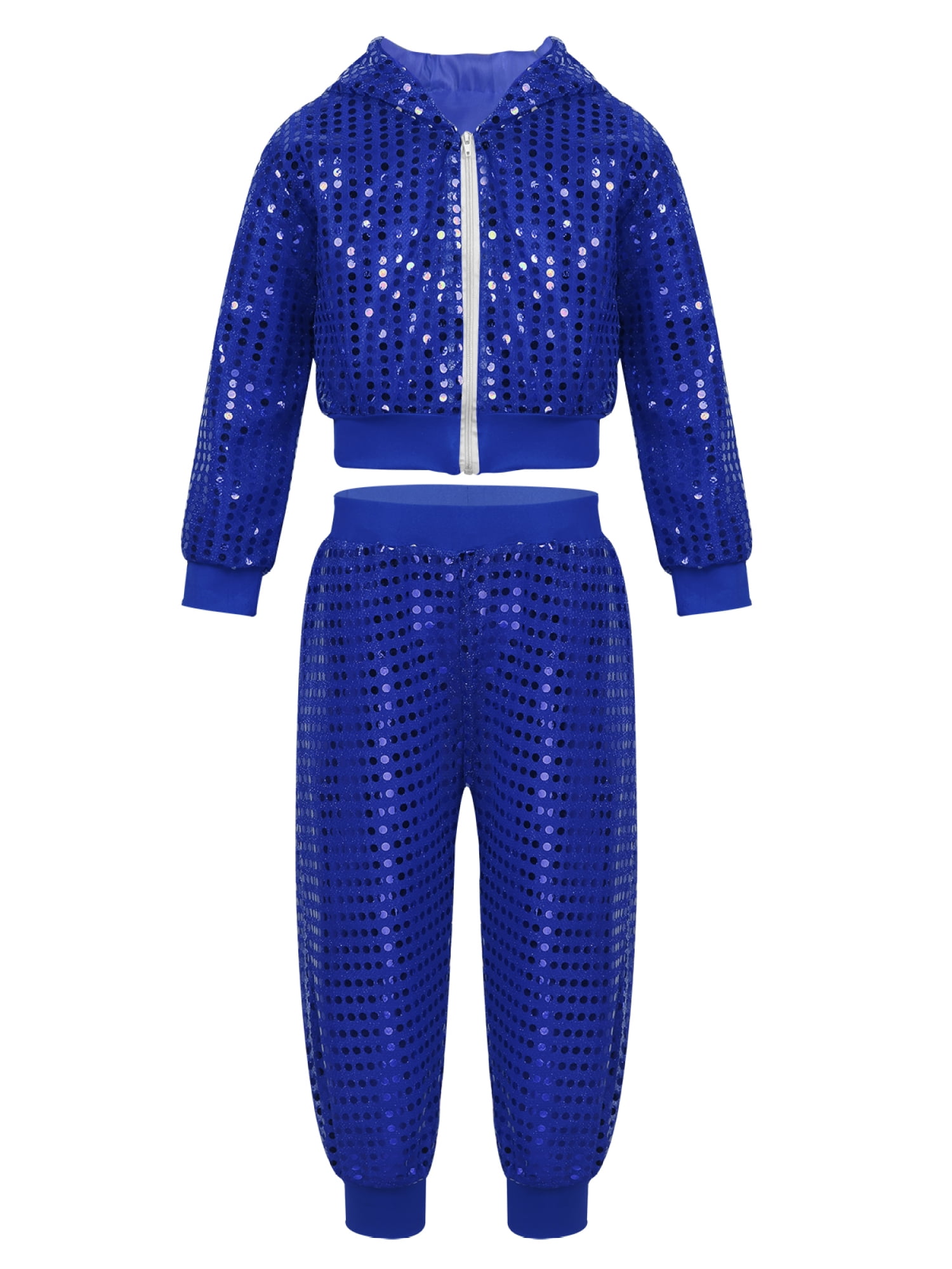 iiniim Kids Boys Shiny Sequined Hip Hop Jazz Dance Costumes Hooded