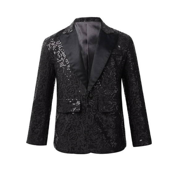 iiniim Kids Boys Shiny Sequins Tuxedo Suit Jacket Coat for Halloween Party Festival Dance 6-16 Black 12