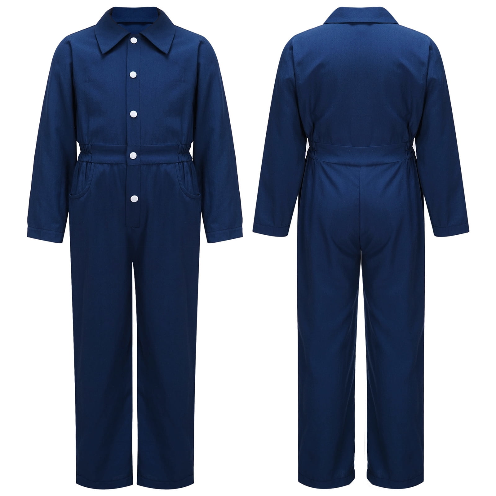 iiniim Kids Boys Solid Color Coverall Elastic Waist Mechanic Jumpsuit