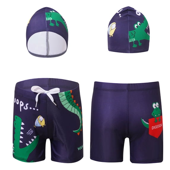 iiniim Kids Boys Summer Beach Board Shorts Cartoon Printed Swimwear Bathing Suit Swim Trunks 3-12 Black Crocodile 3-4