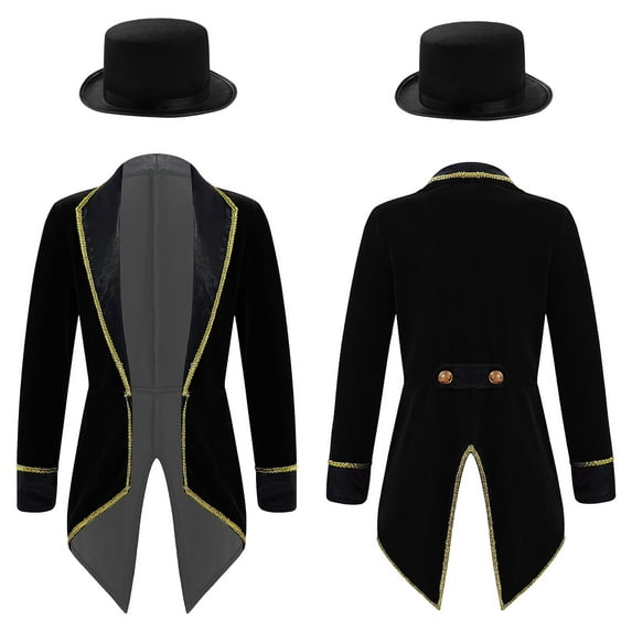 iiniim Kids Boys Tailcoat Jacket Long Sleeves Lapel Coat with Hat Carnival Party Size 4-16 Tailcoat with Hat 6