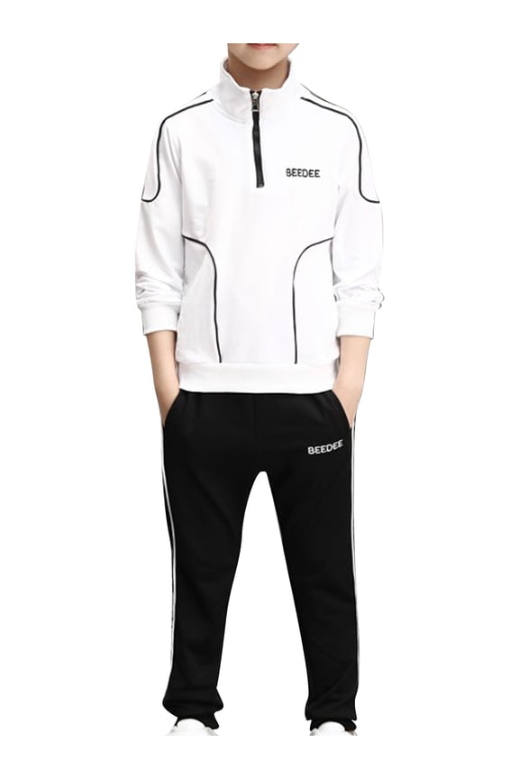 Kids Boys Two Pieces Tracksuits Sweat Suit Long Sleeve Pullover Sweatshirt Sweatpants Activewear White 12-13