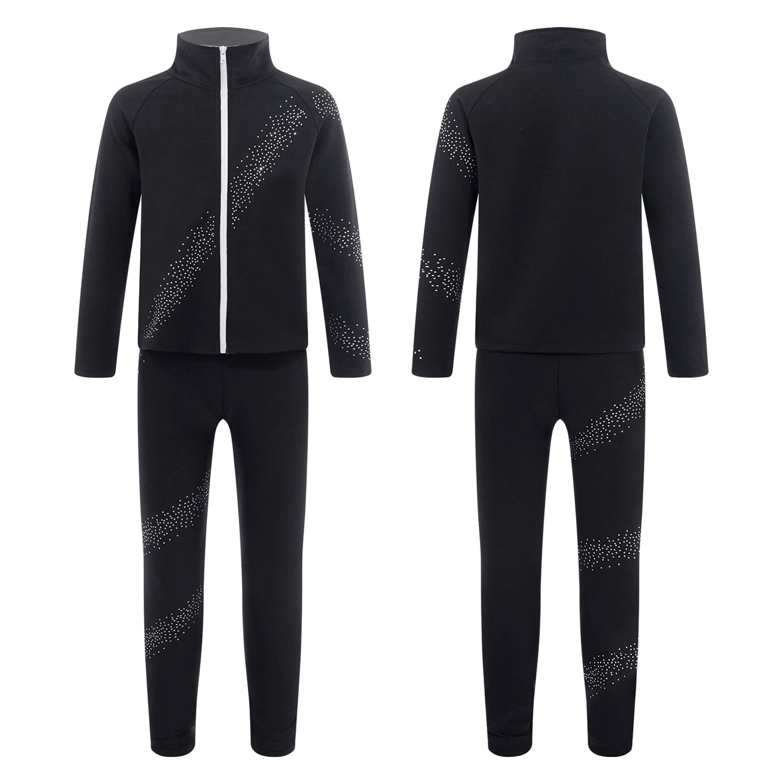 iiniim Kids Figure Skating Training Ice Skating Suit Trakcsuit Rhinestone Jacket with Pants Set