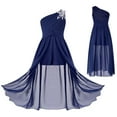 thumbnail image 1 of iiniim Kids Flower Girl Chiffon One Shoulder Shiny Beaded Long Romper Dress Party Prom Maxi Gowns Size 6-16 A Navy Blue 16, 1 of 7