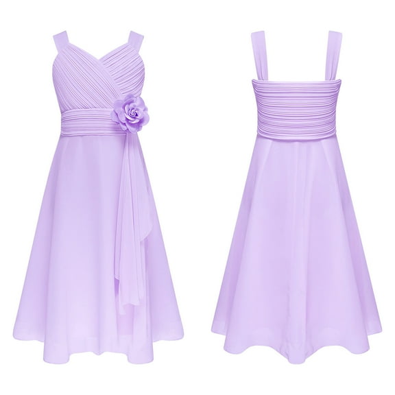 iiniim Kids Flower Girl Chiffon V Neck Sleeveless Princess Birthday Party Wedding Dress Lavender 6