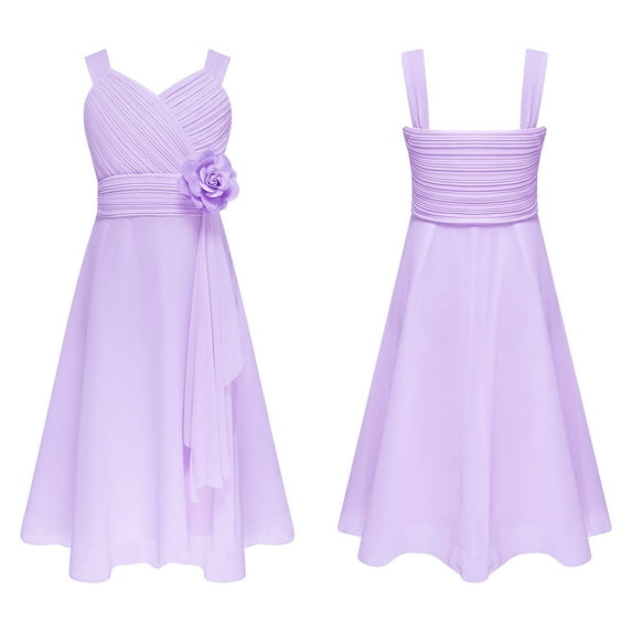 iiniim Kids Flower Girl Chiffon V Neck Sleeveless Princess Birthday Party Wedding Dress Lavender 6