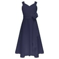 thumbnail image 1 of iiniim Kids Flower Girl Chiffon V Neck Sleeveless Princess Birthday Party Wedding Dress Navy Blue 14, 1 of 7