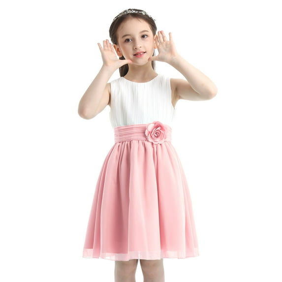 iiniim Kids Flower Girl Pleated Chiffon Dress Princess Bridesmaid Wedding Pageant Party