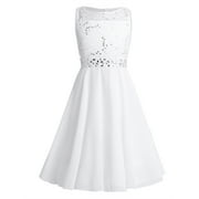 iiniim Kids Flower Girls Dress Lace Chiffon Sequins Rhinestone Bridesmaid Wedding Formal Party Size 2-16 Ivory 16